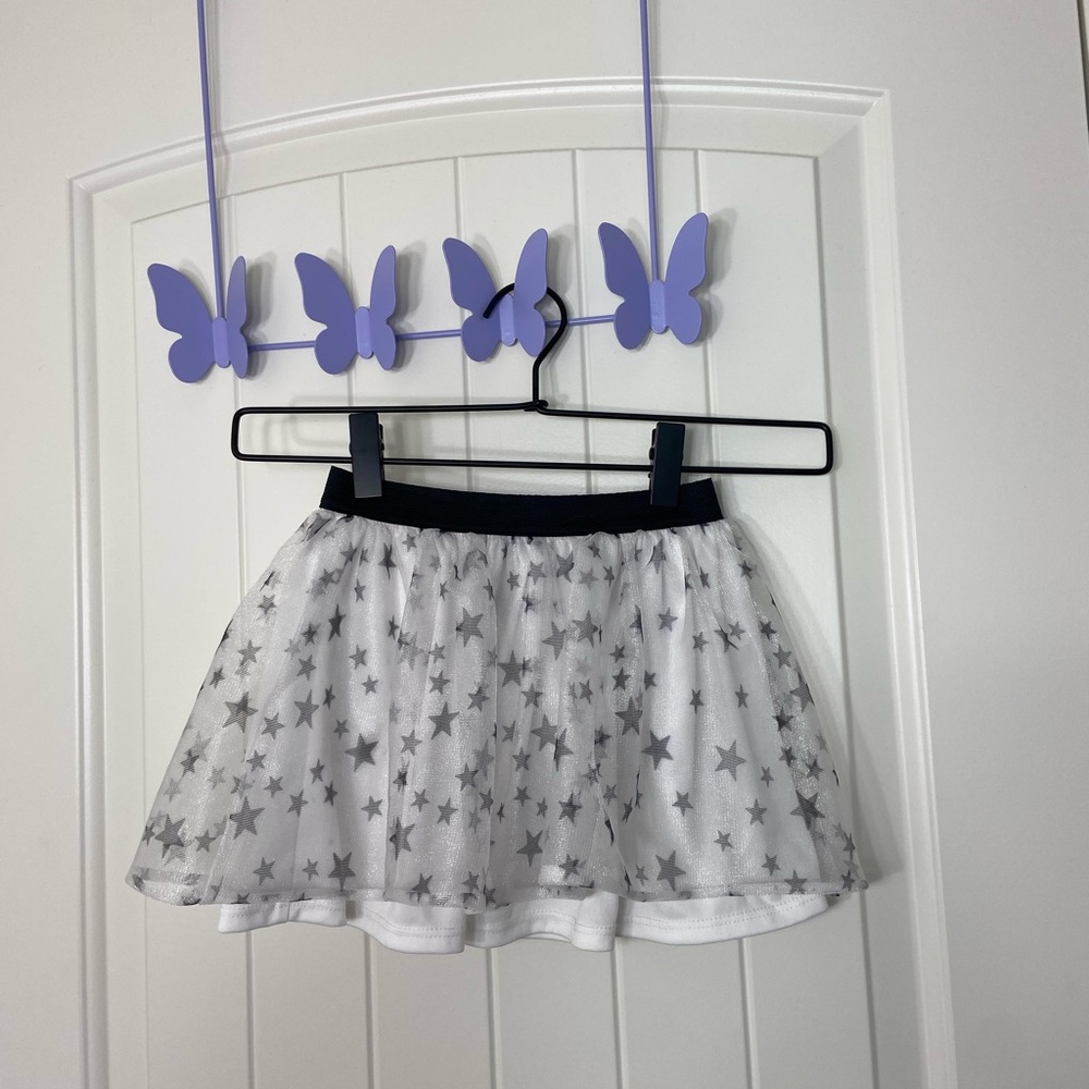 Star Wars girl’s white tulle star print elastic waist fluffy poofy skirt 4T
